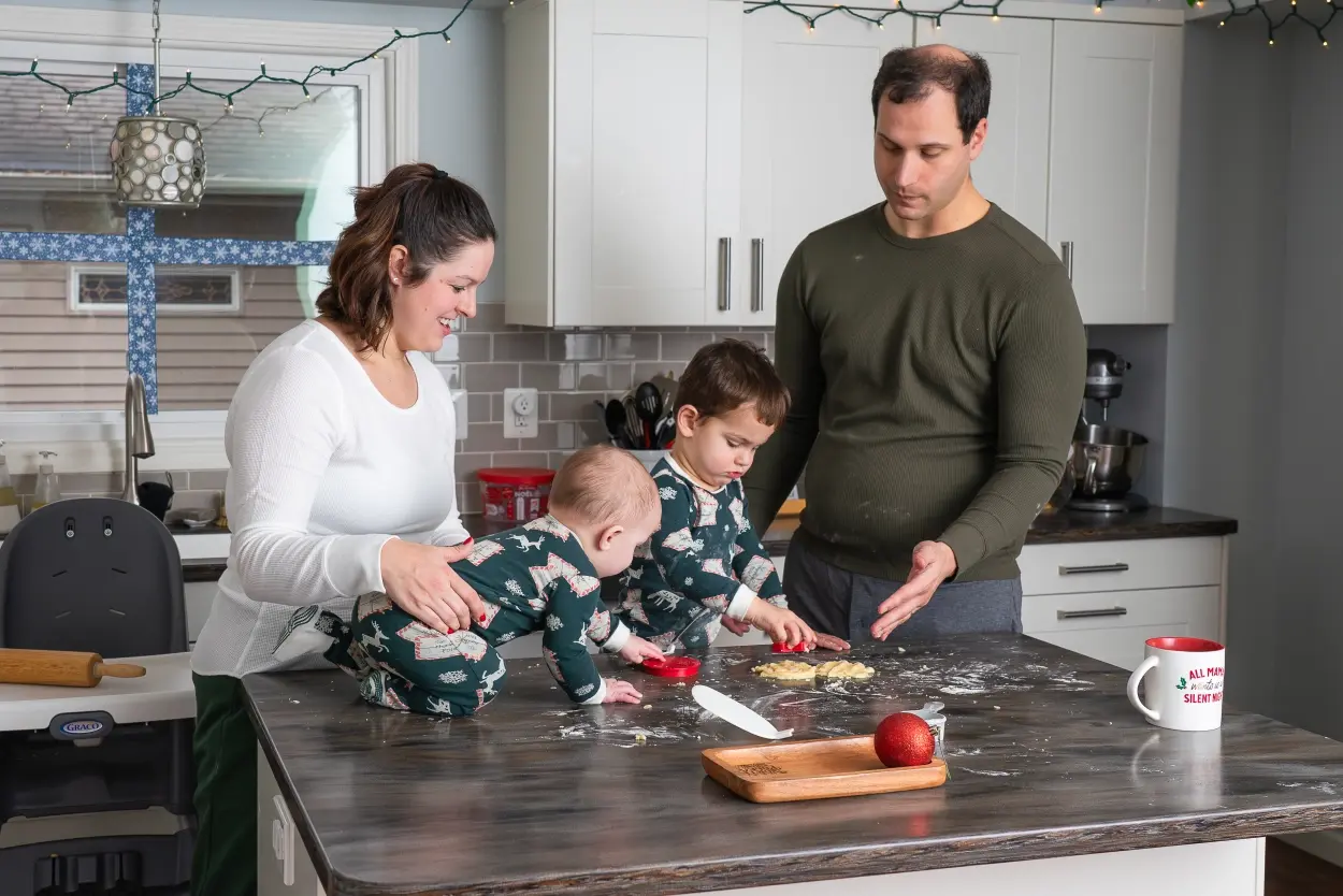 The Kunz family baking cookies